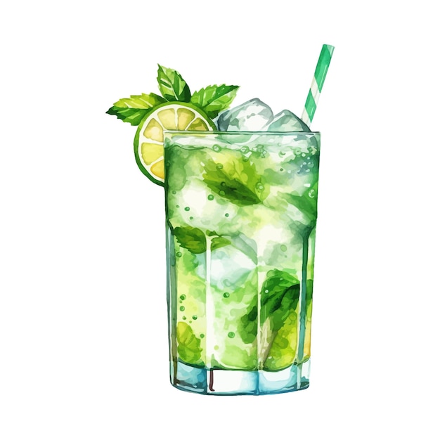 Plik wektorowy akwarela ilustracja koktajl mojito