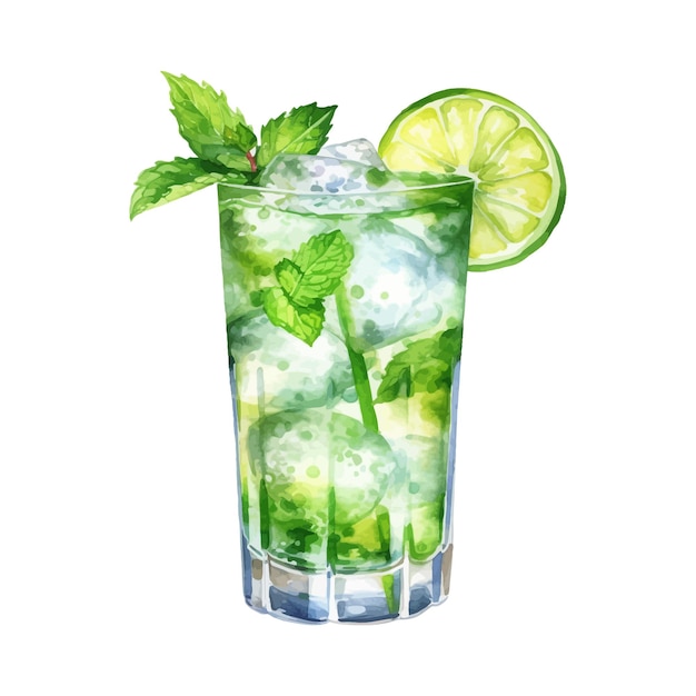 Plik wektorowy akwarela ilustracja koktajl mojito