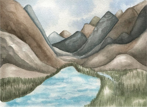 Plik wektorowy akwarela ilustracja krajobraz górski