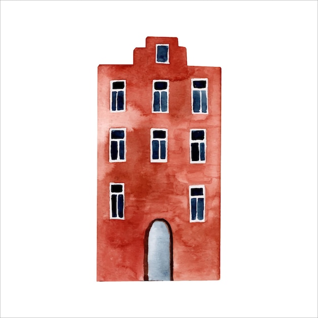 Akwarela ilustracja ładny wieżowiec apartamentowiec