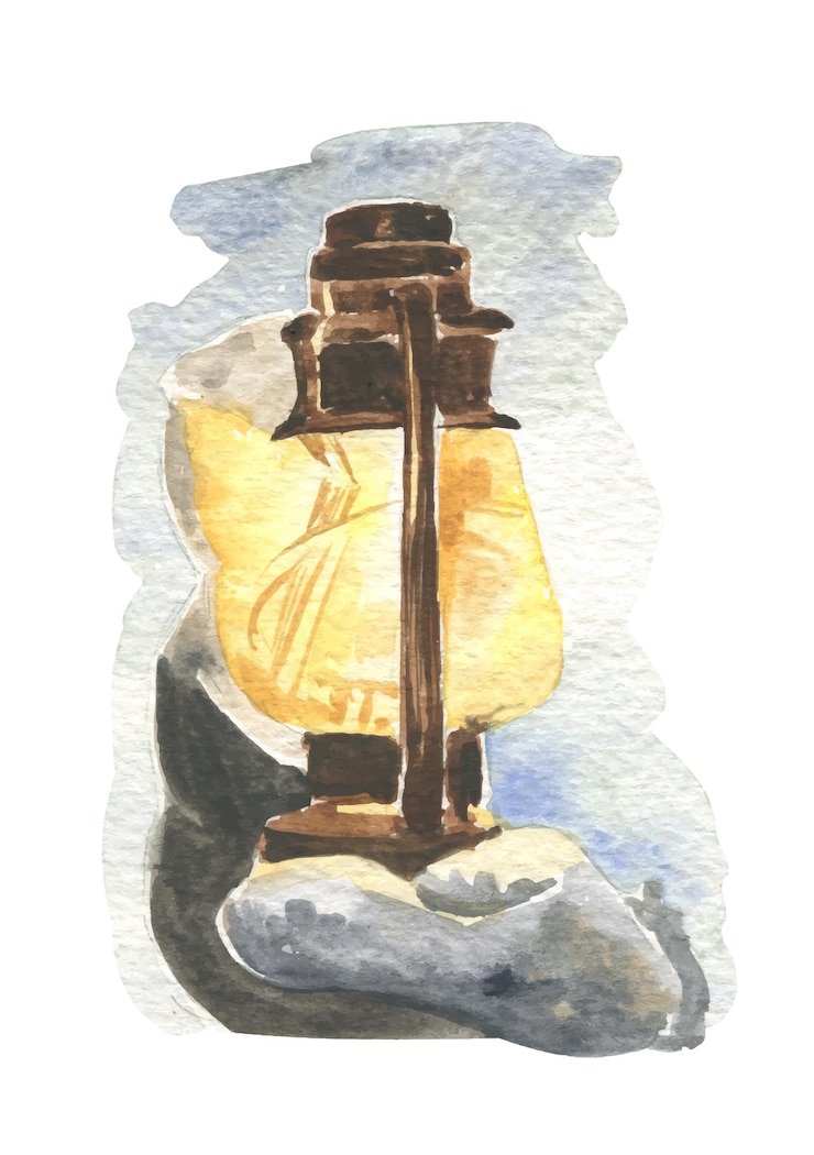 Wektor akwarela ilustracja lampy naftowej w rękach dziewczyny