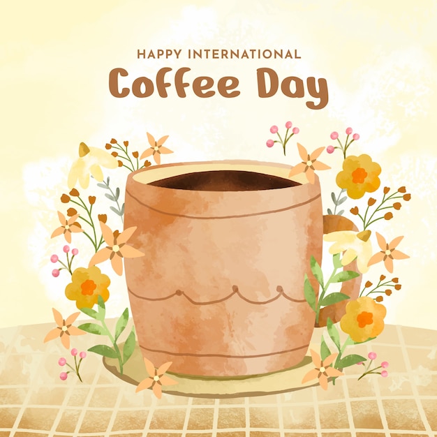 Plik wektorowy akwarela ilustracja na obchody międzynarodowego dnia kawy