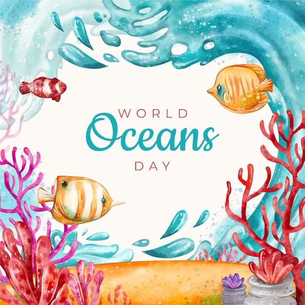 Plik wektorowy akwarela ilustracja na obchody światowego dnia oceanów