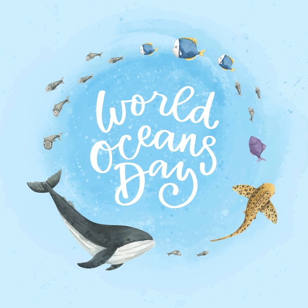 Akwarela Ilustracja Na Obchody światowego Dnia Oceanów