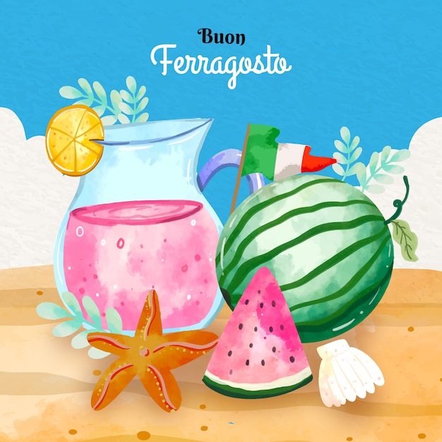 Akwarela ilustracja na obchody włoskiego ferragosto