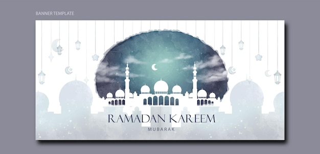 Plik wektorowy akwarela ilustracja ramadan kareem projekt baner poziomy