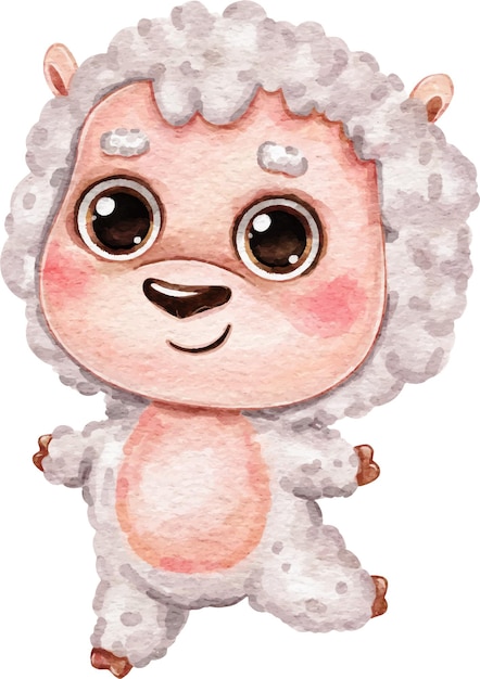 Plik wektorowy akwarela ilustracja słodkie kręcone owce z dużymi oczami