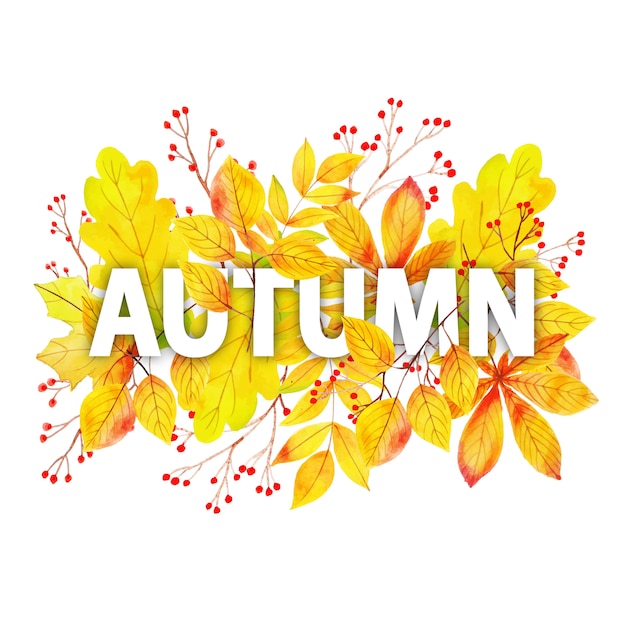 Akwarela jesień Typografia z liści ramki