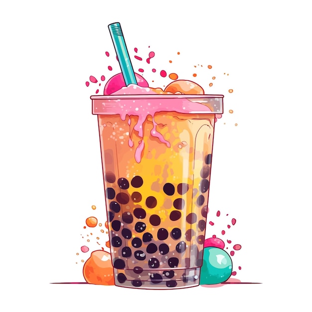 Plik wektorowy akwarela kolorowe bubble tea clipart białe tło