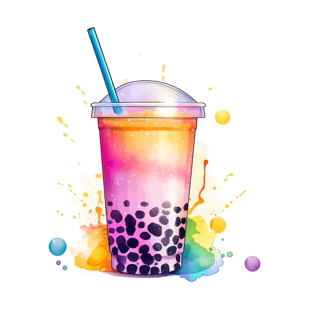 Akwarela Kolorowe Bubble Tea Clipart Białe Tło