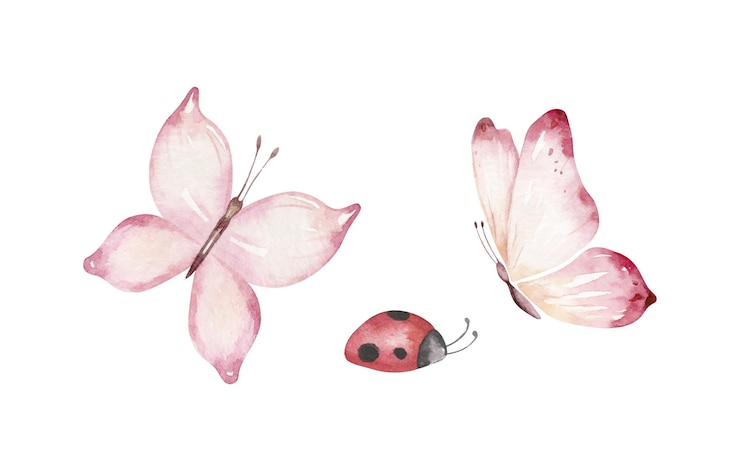 Wektor akwarela kolorowe motyle na białym tle na białym tle niebieski żółty różowy i czerwony motyl ilustracja wiosna
