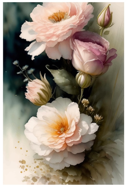 Plik wektorowy akwarela kompozycje kwiatowe z pięknymi kwiatami akwarela vintage kwiatowy bukiet