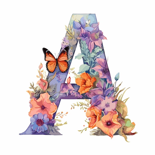 Plik wektorowy akwarela kwiatowy alfabet tropikalne kwiaty ilustracja realistyczny alfabet kwiatowy