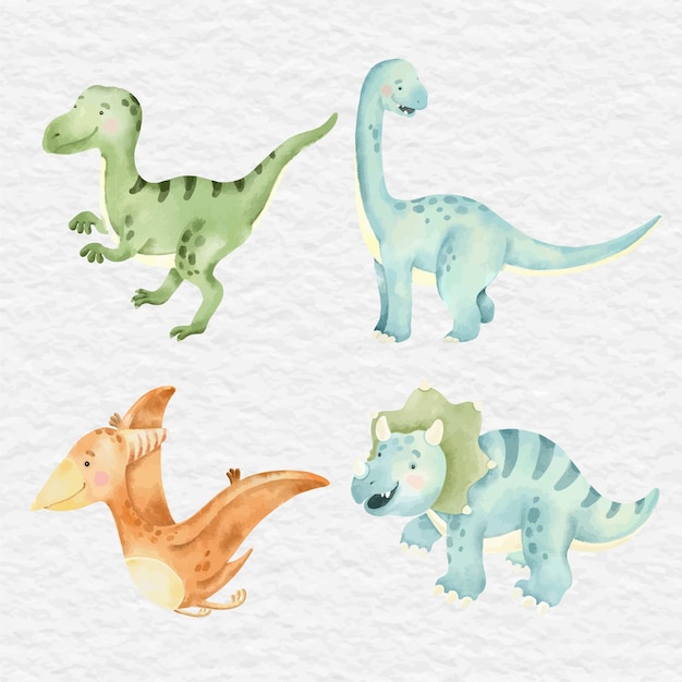 Akwarela ładny Dinozaur Kolekcja Element Clipart