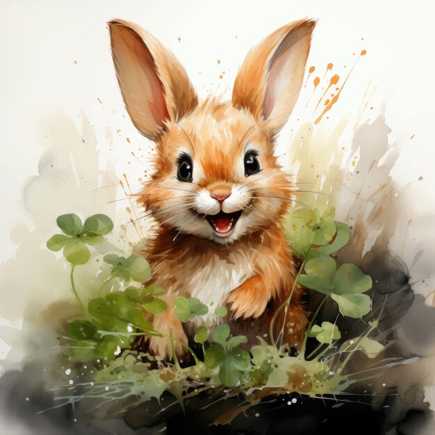 Plik wektorowy akwarela ładny królik na ilustracji wektorowych trawy
