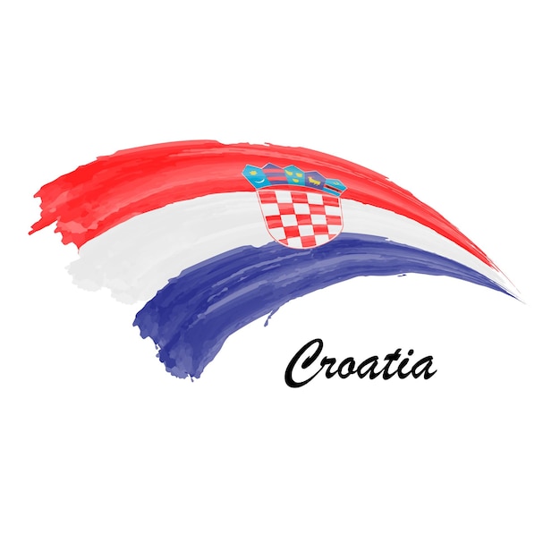 Akwarela Malarstwo Flaga Chorwacji Ręcznie Rysunek Pociągnięcia Pędzlem Ilustracja