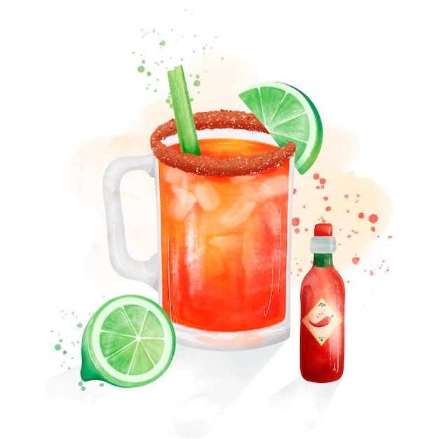 Plik wektorowy akwarela malowana ilustracja michelada