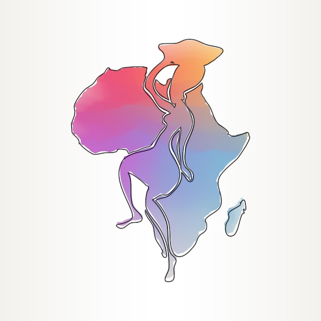 Plik wektorowy akwarela miękka afryka kobieta, mapa ikona wektor ilustracja projekt artystyczny farba tekstura symbol dłoni