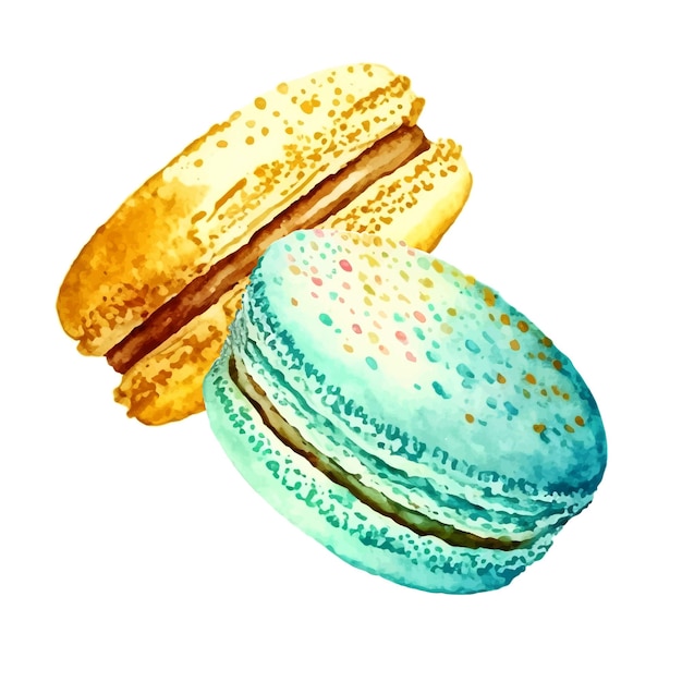 Plik wektorowy akwarela obraz niebieski makaronik urządzone na białym tle ręcznie rysowana ilustracja popularnego chrupiącego deseru do dekoracji kawiarni