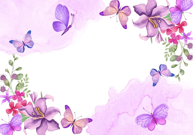 Plik wektorowy akwarela piękny kwiatowy tło z latającymi motylami