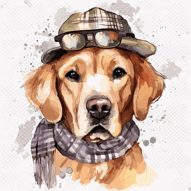 Plik wektorowy akwarela pies w okularach ilustracja złoty pies
