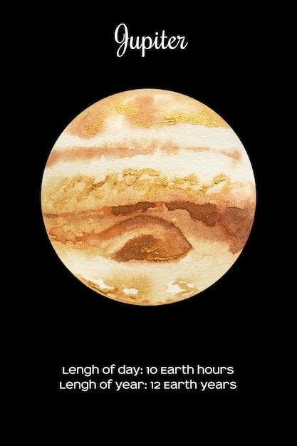 Akwarela Planeta Jowisz Na Białym Tle Na Ciemnym Czarnym Tle Ilustracja Jowisz