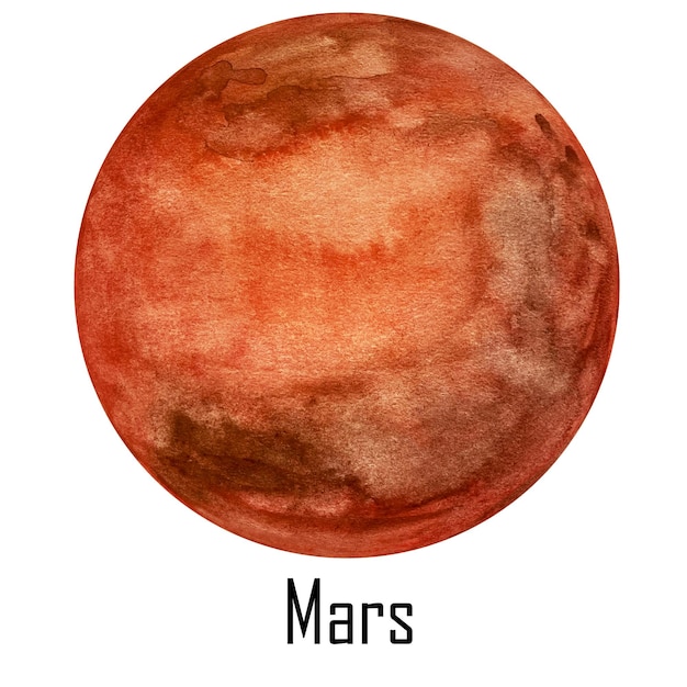 Akwarela Planeta Mars Na Białym Tle Mars Ilustracja