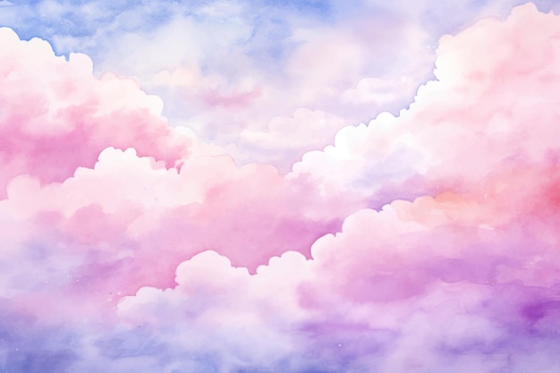 Akwarela Przedstawiająca Chmury W Kolorze Różowym I Niebieskim Z Kilkoma Chmurami