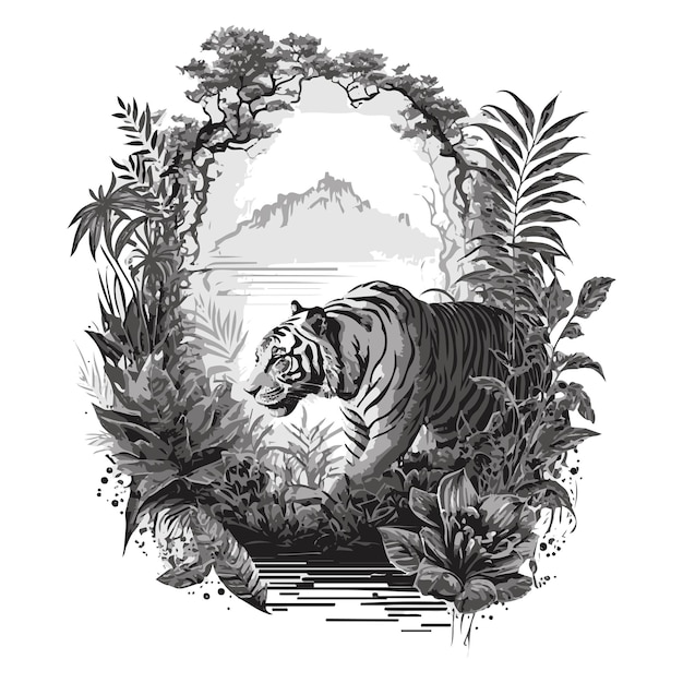 Akwarela przedstawiająca tygrysa w lesie
