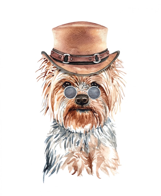 Plik wektorowy akwarela psa yorkshire terrier z kostiumem.