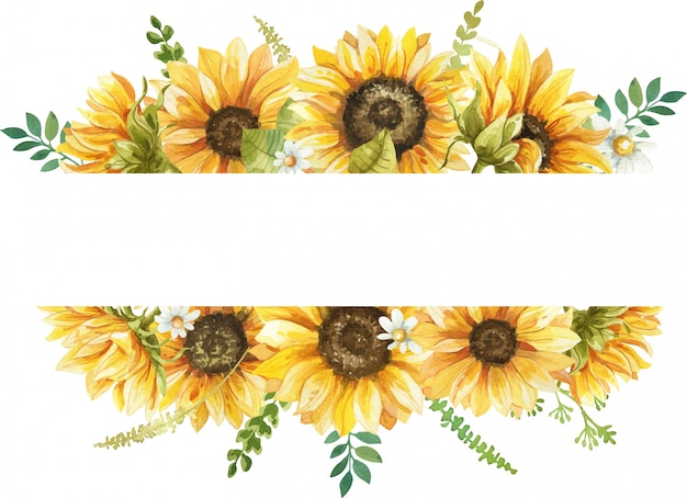 Akwarela rama z ręcznie malowaną ilustracją słonecznika