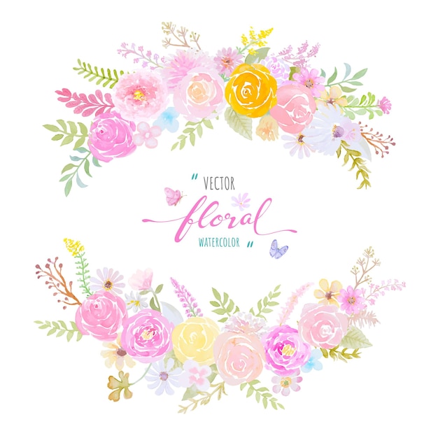 Akwarela Ręcznie Malowana Ilustracja Piękny Kwiat Róży Botaniczny Liść I Motyl Dla Miłości Wesele Walentynki Lub Aranżacja Karty Z Pozdrowieniami.