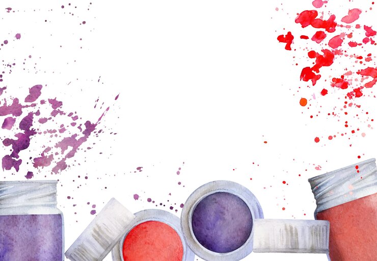 Wektor akwarela ręcznie rysowana ilustracja dzieci dzieci materiały do malowania zaopatrzenie czerwony fioletowy gouache akrylowy atrament farba plamka kompozycja izolowana na białym dla szkoły przedszkola sklep z kartami imprezowymi