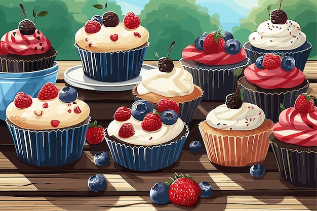 Plik wektorowy akwarela ręcznie rysowana ilustracja wystrój na dzień niepodległości usa cupcake słodycze lody