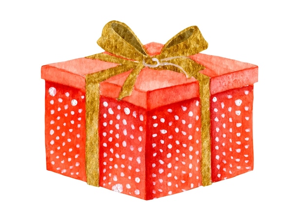 Akwarela ręcznie rysowane czerwone pudełko ze złotą wstążką Ilustracja wektorowa prezentu na urodziny