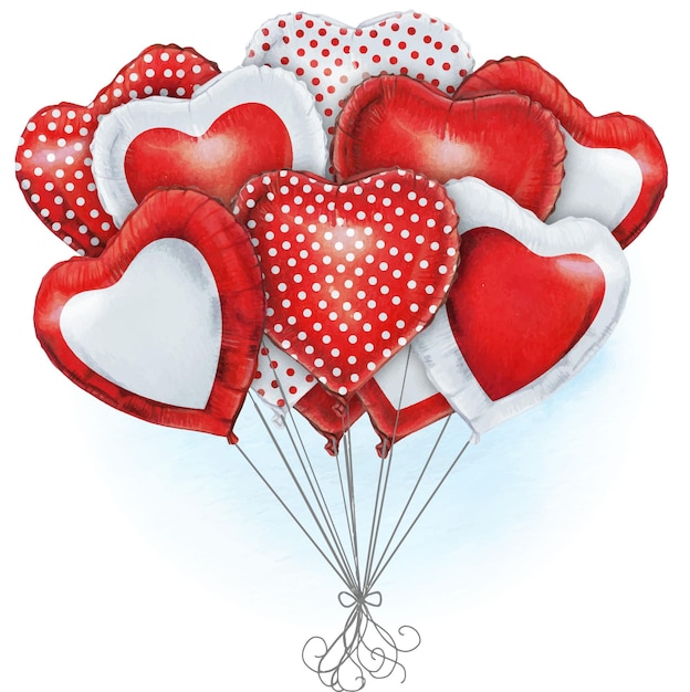 Plik wektorowy akwarela ręcznie rysowane realistyczne balony w kształcie serca