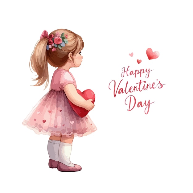 Akwarela Walentynki Karty Ilustracja Dla Dzieci Z Dziewczynką