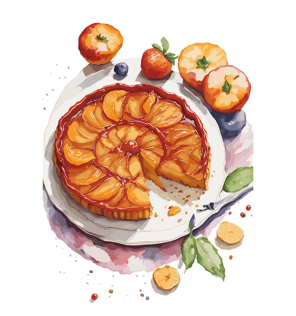 Plik wektorowy akwarela wektor tarte tatin ciasto clipart edytowalne białe tło