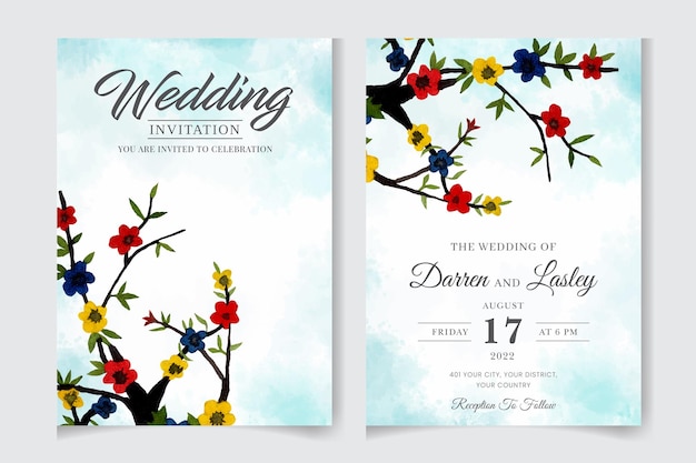 Akwarela zaproszenie na ślub kwiatowy rama z kwiatami pozostawia kartki z życzeniami zapisać datę