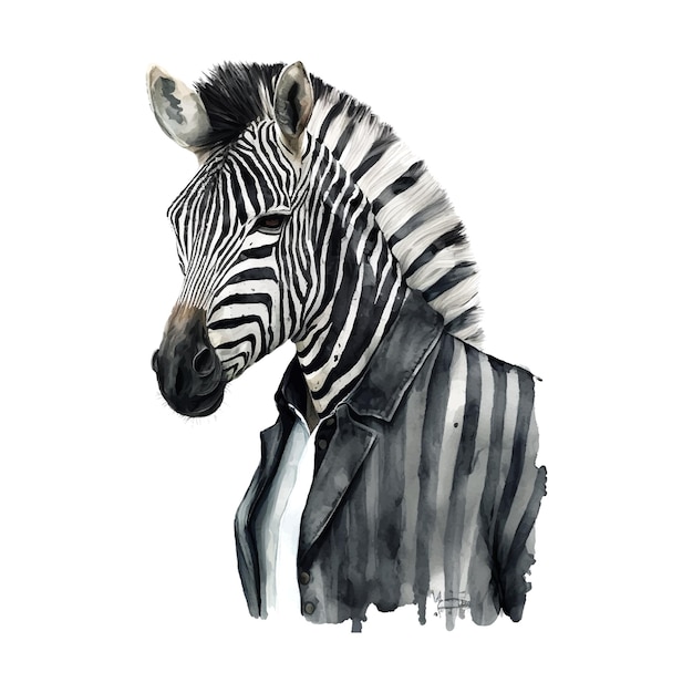 Akwarela Zebra W Garniturze Dżentelmena Antropomorficzna Ilustracja Moda Zwierzęta