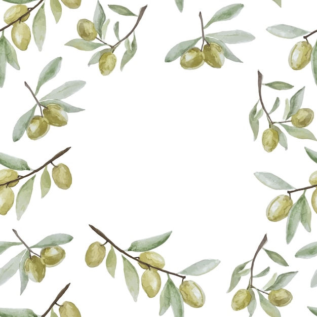 Akwarela zielona oliwkowa ramka na zaproszenia tekstylne lub inny wystrój
