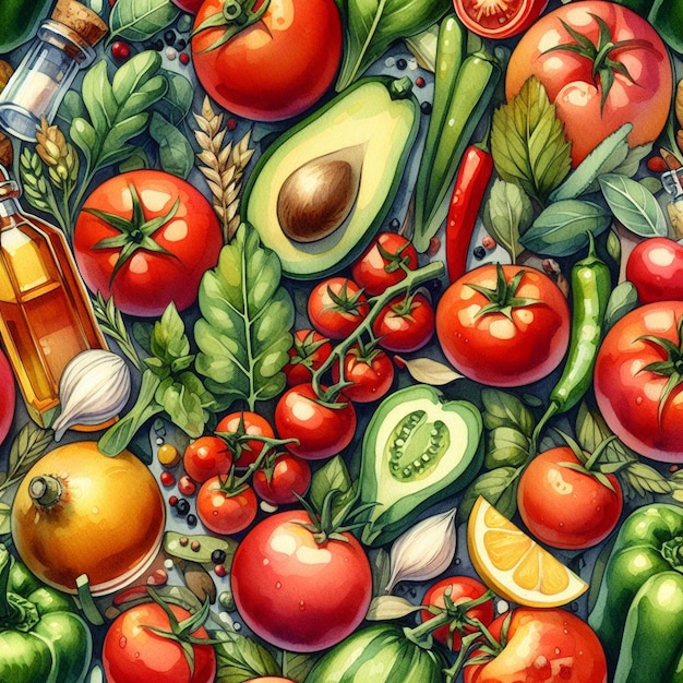 Plik wektorowy akwarela żywność włoski pomidor i warzywa rysunek ilustracji