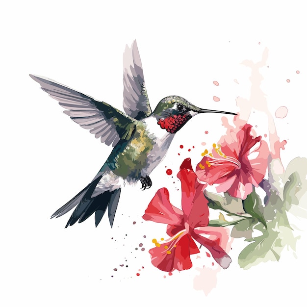 akwarelowy kolibri i kwiat