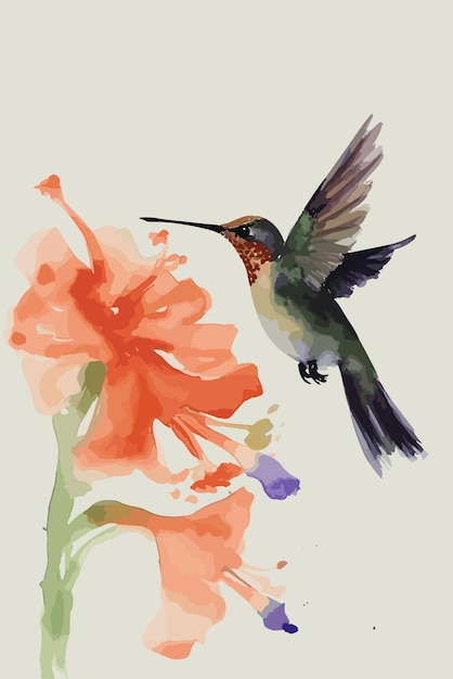 akwarelowy kolibri i kwiat