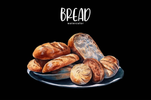 Plik wektorowy akwarelowy obraz chleba na talerzu