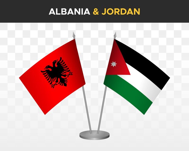 Albania I Jordania Flagi Na Biurko Makieta Na Białym Tle 3d Wektor Ilustracja Flagi Stołowe