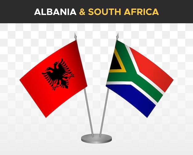 Albania I Republika Południowej Afryki Flagi Na Biurko Makieta Na Białym Tle 3d Wektor Ilustracja Flagi Stołowe