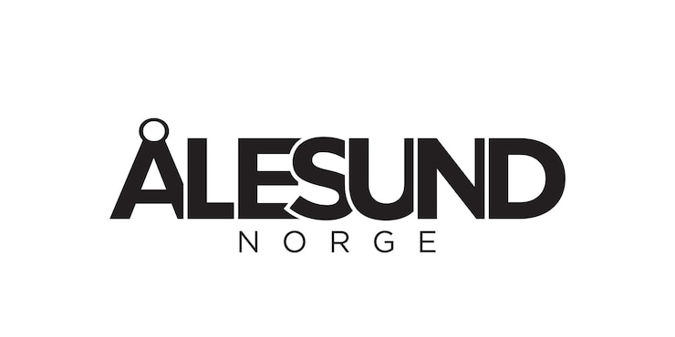 Wektor alesund w emblematze norwegii projekt zawiera ilustrację wektorową w stylu geometrycznym z odważną typografią w nowoczesnej czcionce graficzne napis hasła