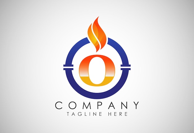 Plik wektorowy alfabet angielski o z płomieniem ognia i rurą koncepcja projektowania logo przemysłu naftowego i gazowego