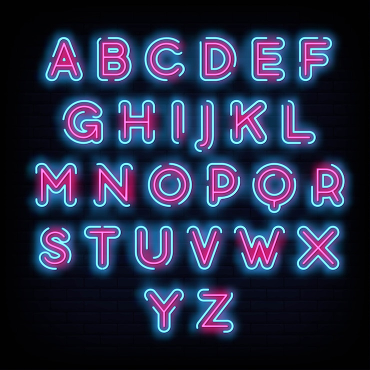 Wektor alfabet czcionka typografia neon styl znak